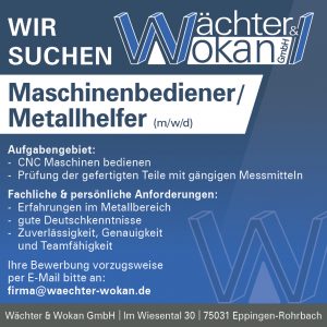 Stellenanzeige Maschinenbediener/Metallhelfer
